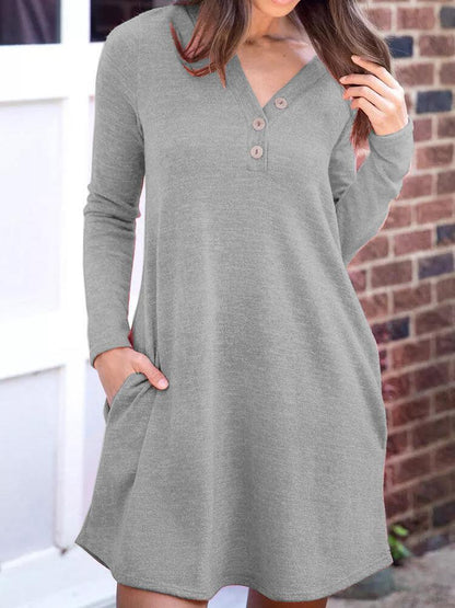 Women's Dresses Pocket Button Solid Casual Long Sleeve Dress - LuckyFash™