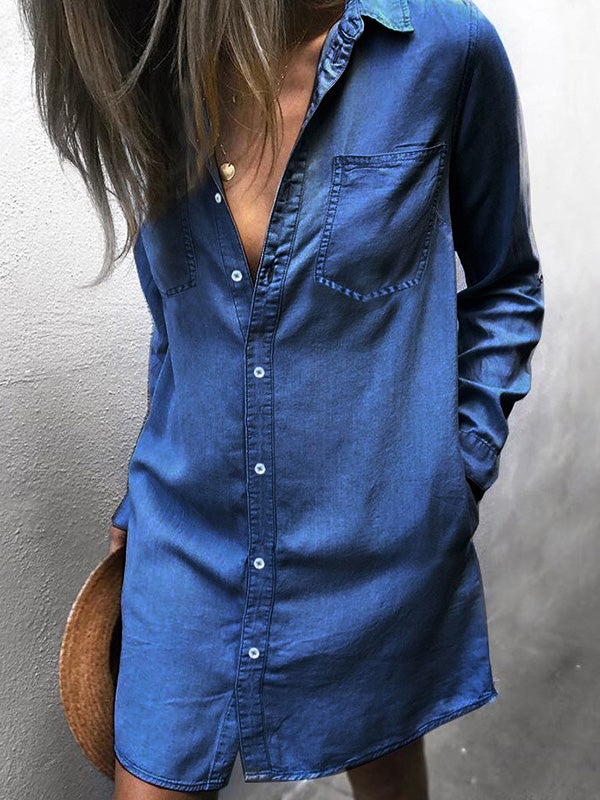 Women's Dresses Pocket Long Sleeve Denim Shirt Dress - LuckyFash™