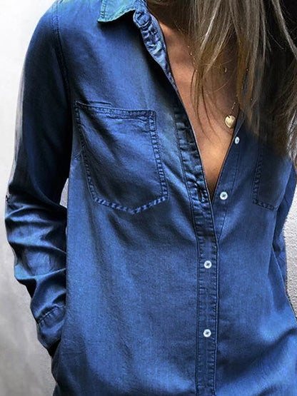 Women's Dresses Pocket Long Sleeve Denim Shirt Dress - LuckyFash™