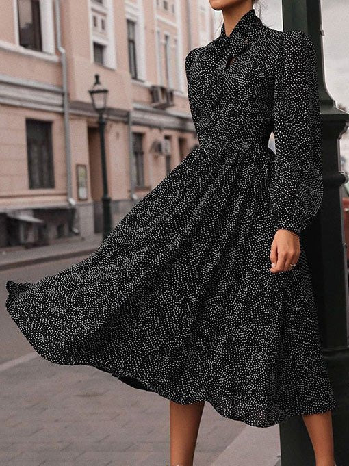 Women's Dresses Polka Dot Print Long Sleeve Dress - LuckyFash™