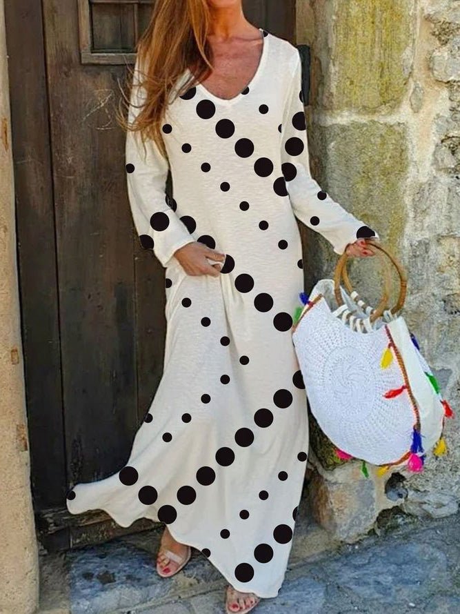 Women's Dresses Polka Dot Print V-Neck Long Sleeve Dress - LuckyFash™