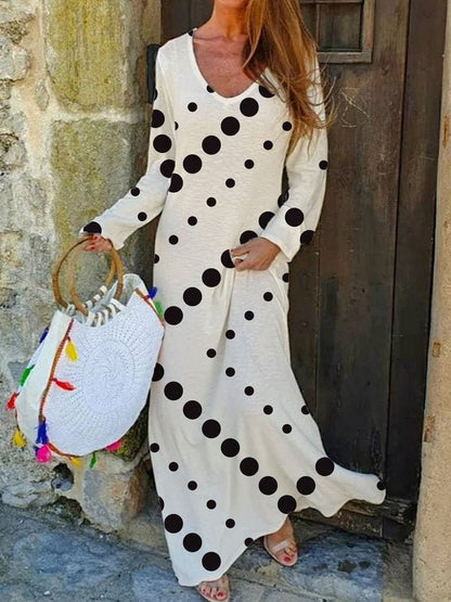 Dresses Polka Dot Print V-Neck Long Sleeve Dress for Women