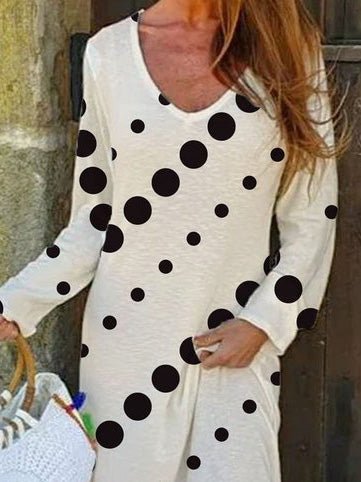 Women's Dresses Polka Dot Print V-Neck Long Sleeve Dress - LuckyFash™