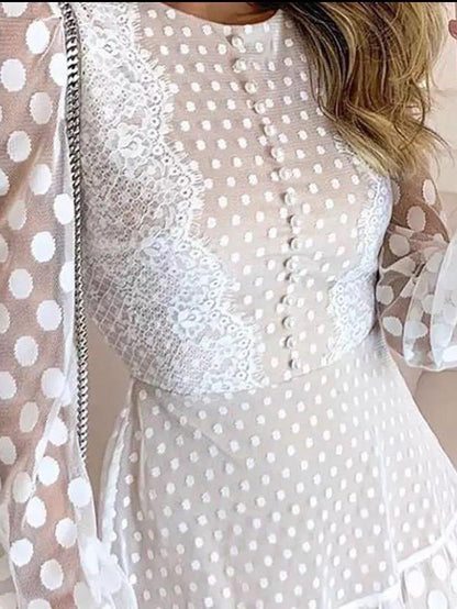 Women's Dresses Polka Dot Stitching Lace Long Sleeve Dress - LuckyFash™