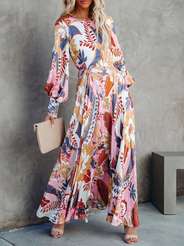 Women's Dresses Printed Crew Neck Long Sleeve Dress - LuckyFash™