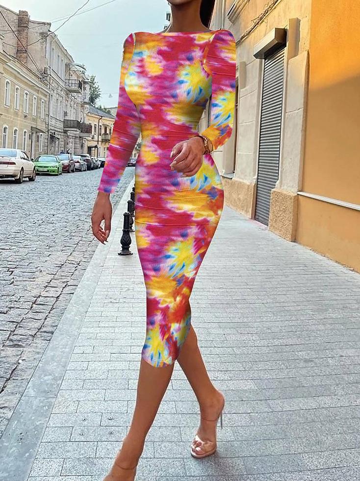 Women's Dresses Printed Halter Long Sleeve Skinny Dress - LuckyFash™