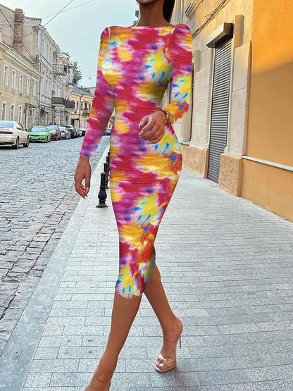 Dresses Printed Halter Long Sleeve Skinny Dress for Women