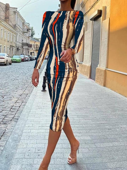 Women's Dresses Printed Halter Long Sleeve Skinny Dress - LuckyFash™