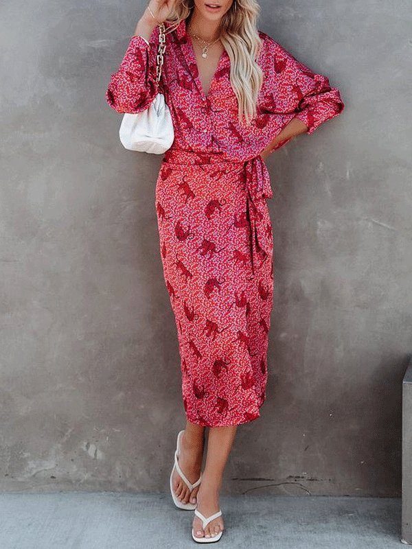 Women's Dresses Printed Long Sleeve Lapel Shirt Dress - LuckyFash™