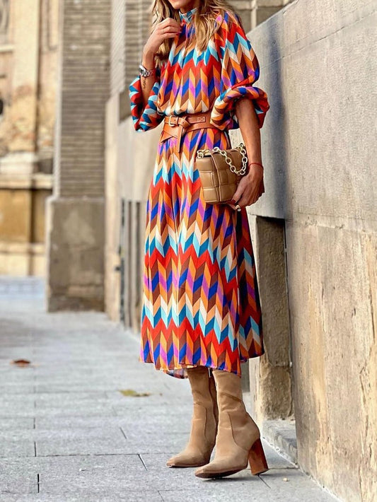 Dresses Printed Mid-Sleeve A-Line Dress for Women