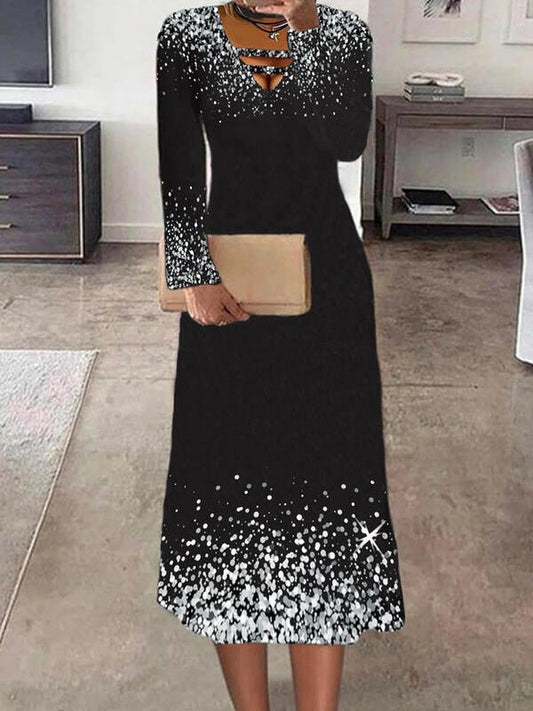 Dresses Printed V-Neck Long Sleeve Dress for Women