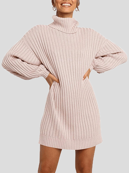 Women's Dresses Pure High Collar Long Sleeve Knit Dress - LuckyFash™