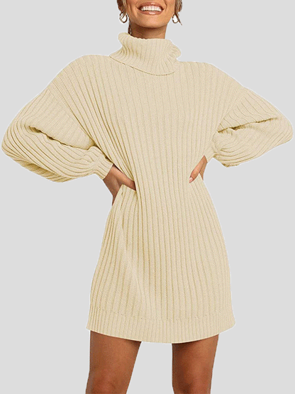 Dresses Pure High Collar Long Sleeve Knit Dress for Women