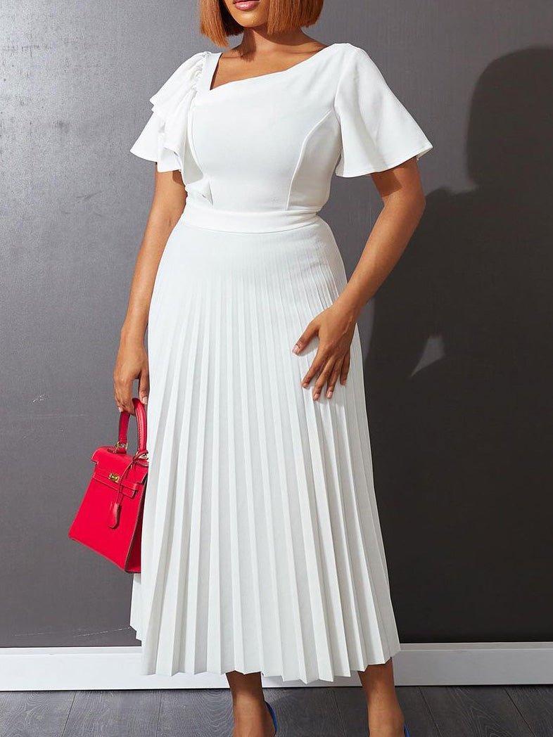 Maxi Dresses - Ruffled Pleated Short Sleeve Dress - MsDressly