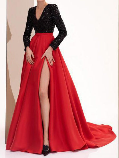 Dresses Sequin V-Neck Long Sleeve Slit Dress for Women