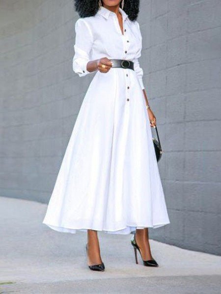 Maxi Dresses - Single Breasted Lapel Long Sleeve Slit Dress - MsDressly