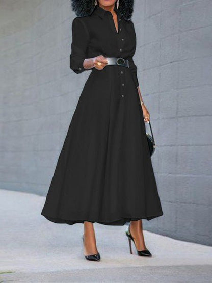 Maxi Dresses - Single Breasted Lapel Long Sleeve Slit Dress - MsDressly