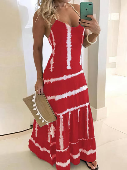 Maxi Dresses - Sling Stripe Print Sleeveless Fitted Dress - MsDressly