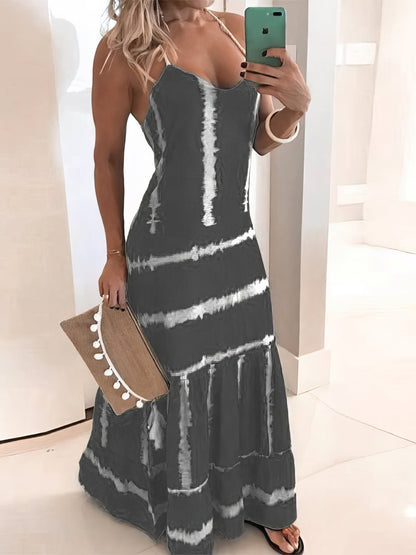 Maxi Dresses - Sling Stripe Print Sleeveless Fitted Dress - MsDressly