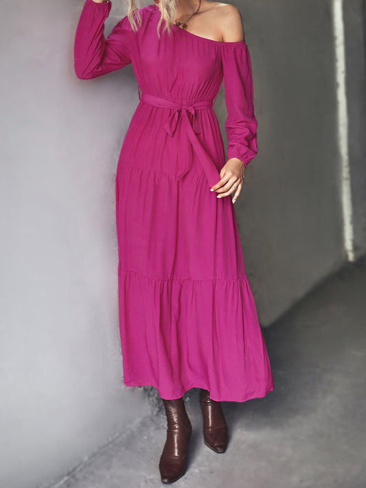 Dresses Sloping Shoulder Tie Long Sleeve Dress for Women