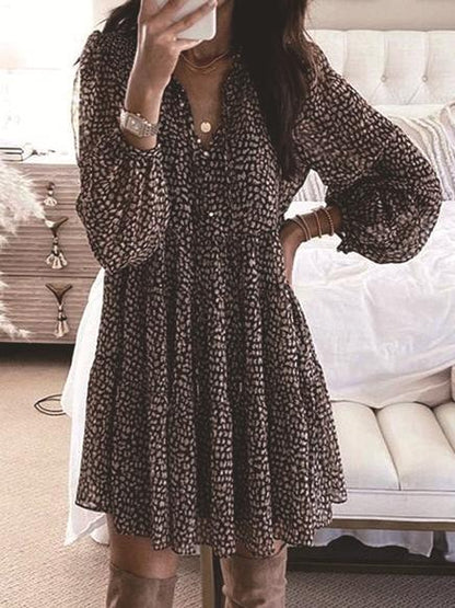 Women's Dresses Snakeskin Print V-Neck Long Sleeve Dress - LuckyFash™