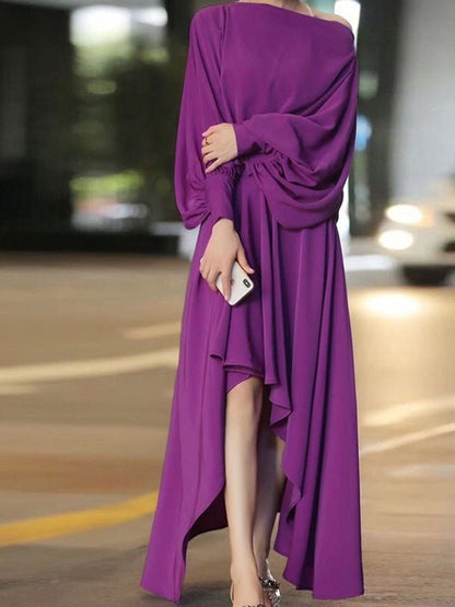 Dresses Solid Lantern Long Sleeve Irregular Dress for Women