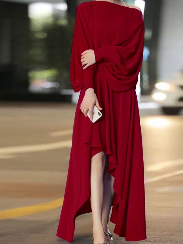 Dresses Solid Lantern Long Sleeve Irregular Dress for Women