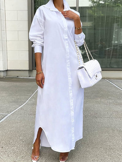 Dresses Solid Long Sleeve Slit Shirt Dress for Women