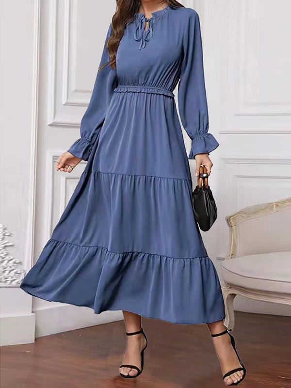 Women's Dresses Solid Long Sleeve Tie Maxi Dress - LuckyFash™