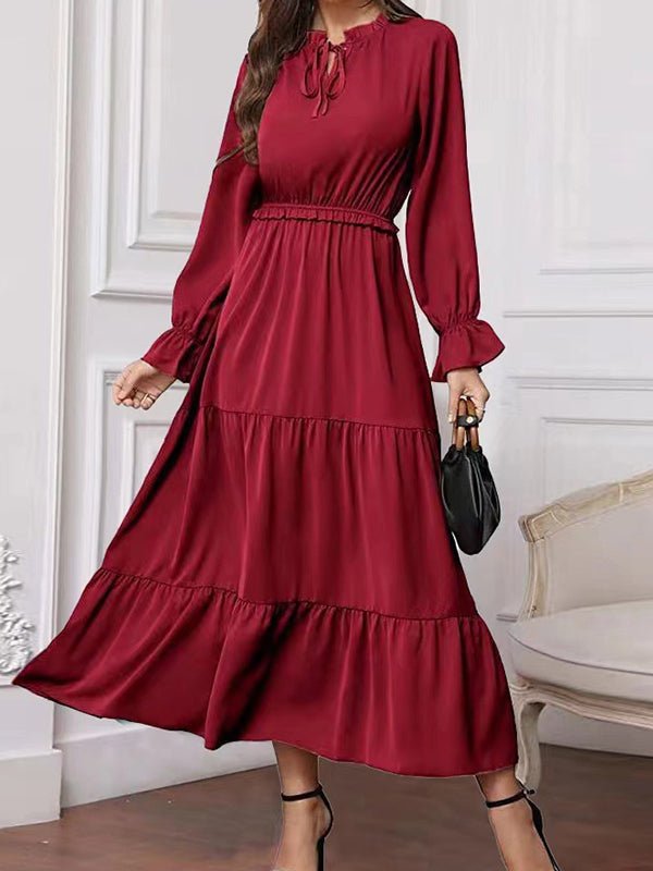 Women's Dresses Solid Long Sleeve Tie Maxi Dress - LuckyFash™