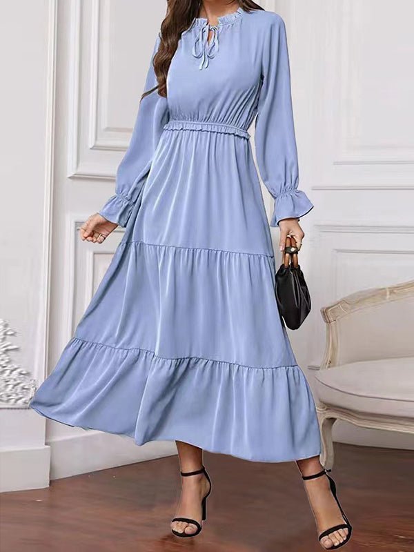 Women's Dresses Solid Long Sleeve Tie Maxi Dress - LuckyFash™