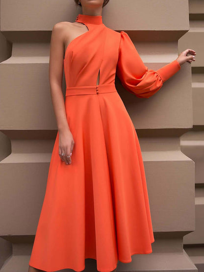 Dresses Solid One Shoulder Hollow Long Sleeve Dress for Women