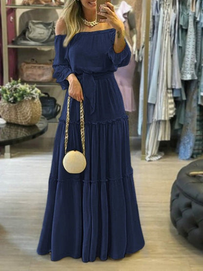 Dresses Solid One-Shoulder Long Sleeve Dress for Women