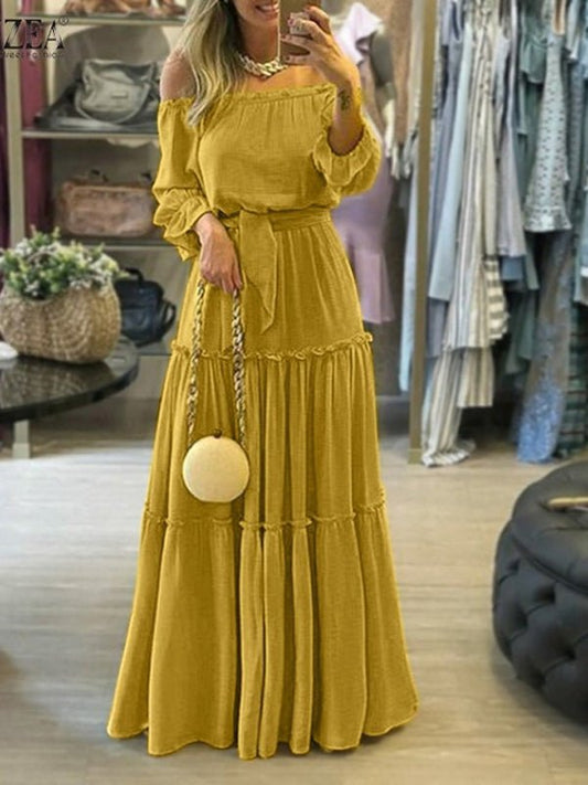 Dresses Solid One-Shoulder Long Sleeve Dress for Women