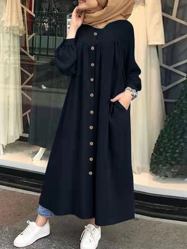 Women's Dresses Solid Pocket Button Long Sleeve Shirt Dress - LuckyFash™