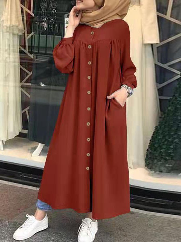 Women's Dresses Solid Pocket Button Long Sleeve Shirt Dress - LuckyFash™