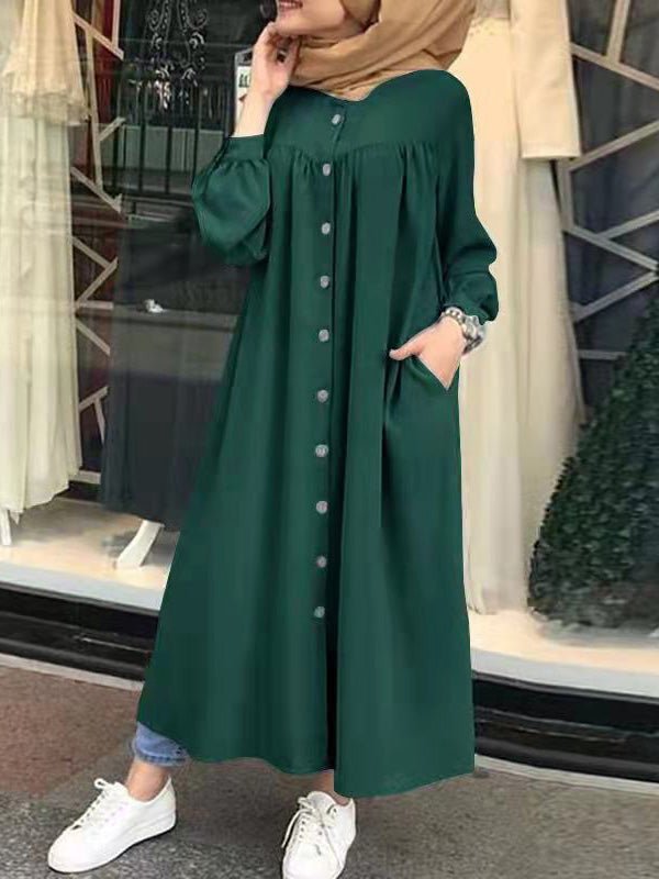 Women's Dresses Solid Pocket Button Long Sleeve Shirt Dress - LuckyFash™