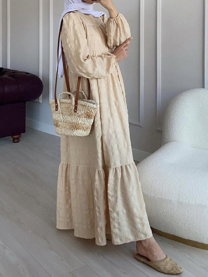 Dresses Solid Round Neck Long Sleeve Casual Dress for Women