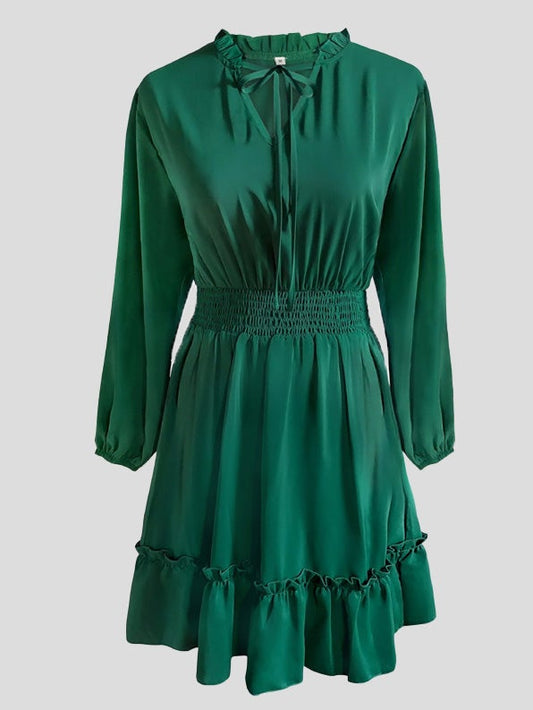 Dresses Solid V-Neck Belted Long Sleeve Dress for Women