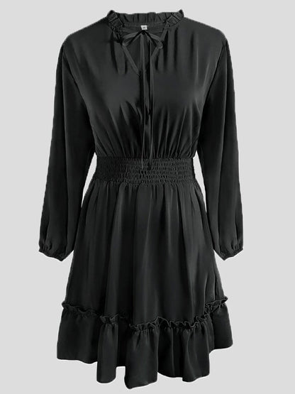 Dresses Solid V-Neck Belted Long Sleeve Dress for Women