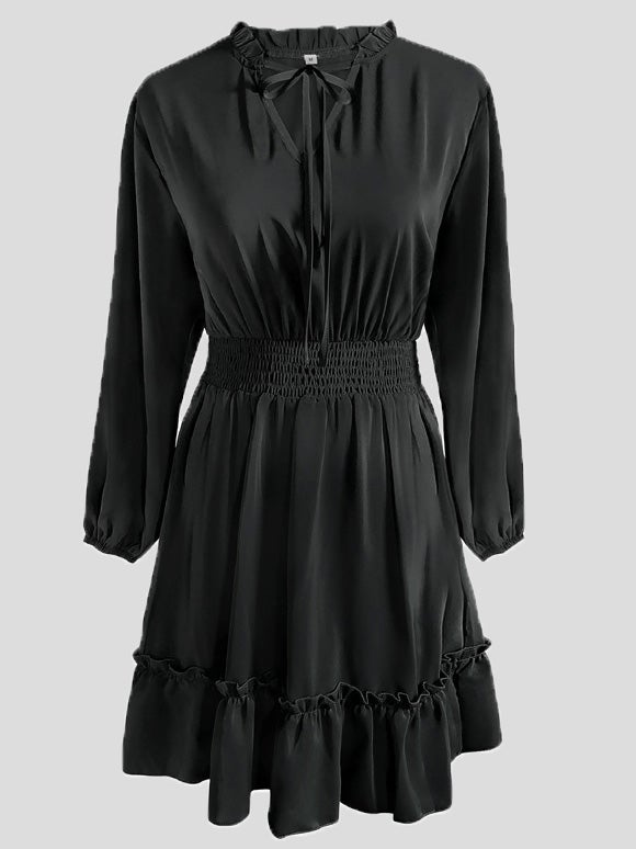 Women's Dresses Solid V-Neck Belted Long Sleeve Dress - LuckyFash™