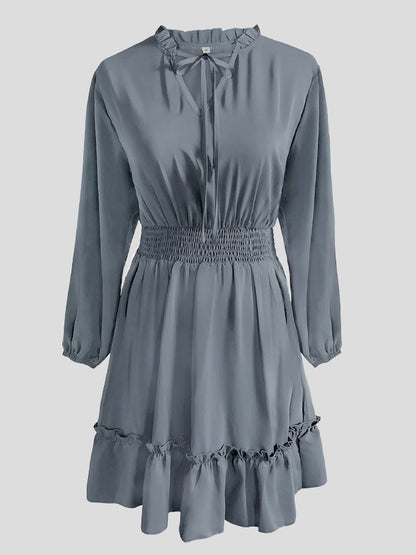 Dresses Solid V-Neck Belted Long Sleeve Dress for Women