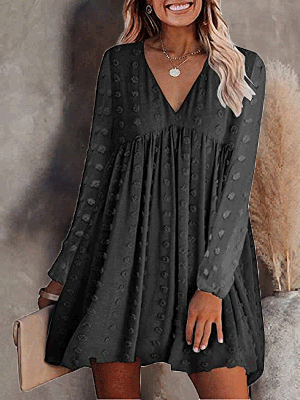 Dresses Solid V-Neck Chiffon Long Sleeve Dress for Women