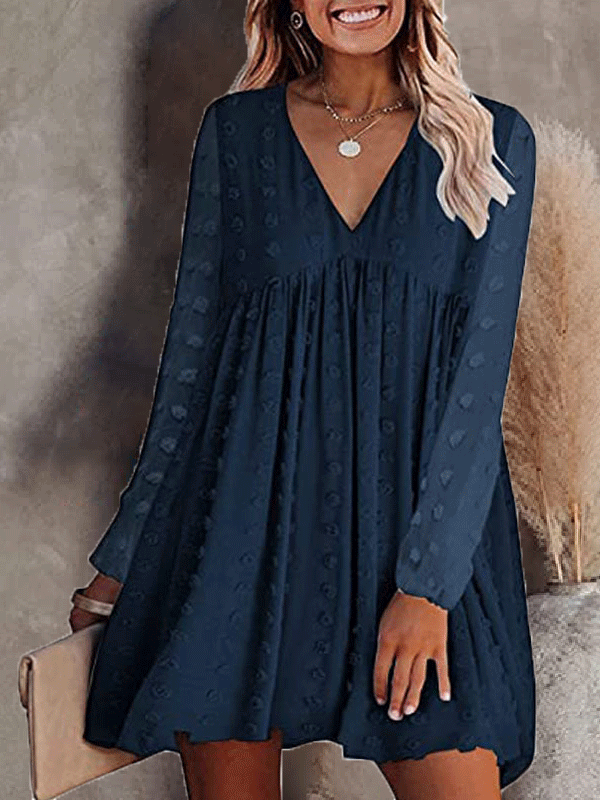 Dresses Solid V-Neck Chiffon Long Sleeve Dress for Women