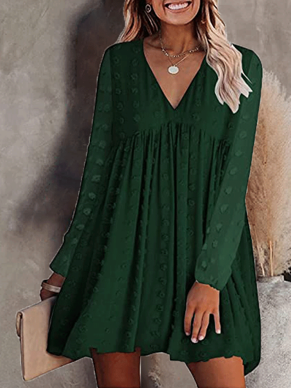 Women's Dresses Solid V-Neck Chiffon Long Sleeve Dress - LuckyFash™