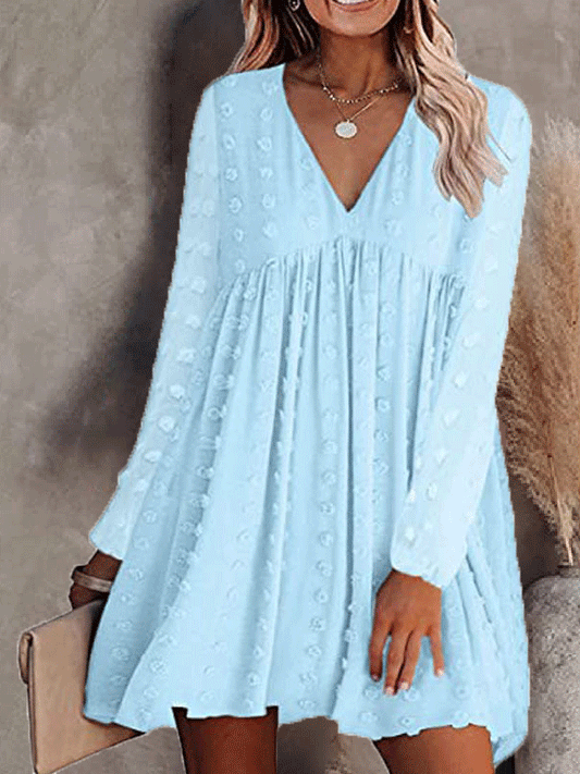 Dresses Solid V-Neck Chiffon Long Sleeve Dress for Women