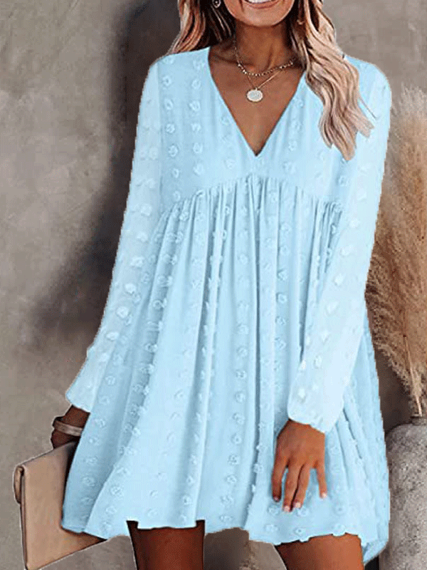 Women's Dresses Solid V-Neck Chiffon Long Sleeve Dress - LuckyFash™