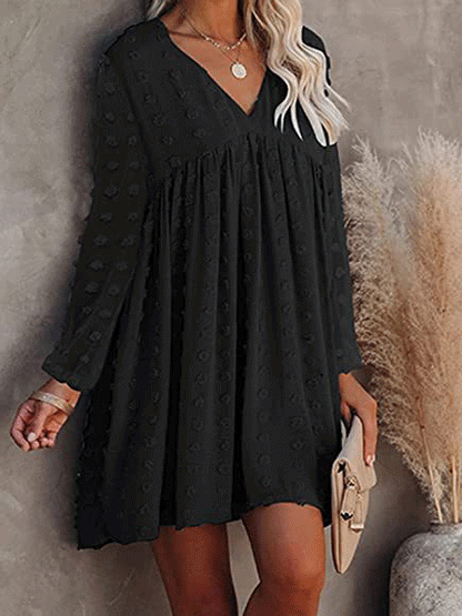 Women's Dresses Solid V-Neck Chiffon Long Sleeve Dress - LuckyFash™