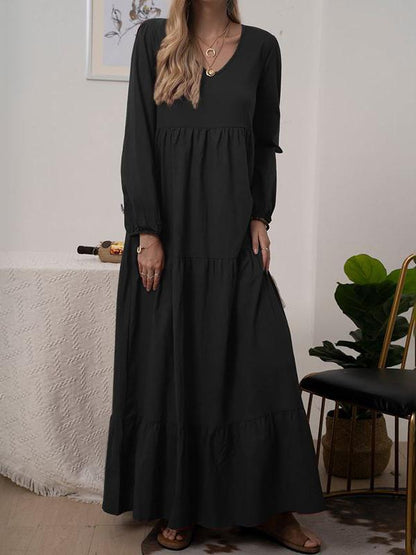 Dresses Solid V-Neck Long Sleeve Maxi Dress for Women