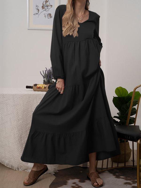 Women's Dresses Solid V-Neck Long Sleeve Maxi Dress - LuckyFash™